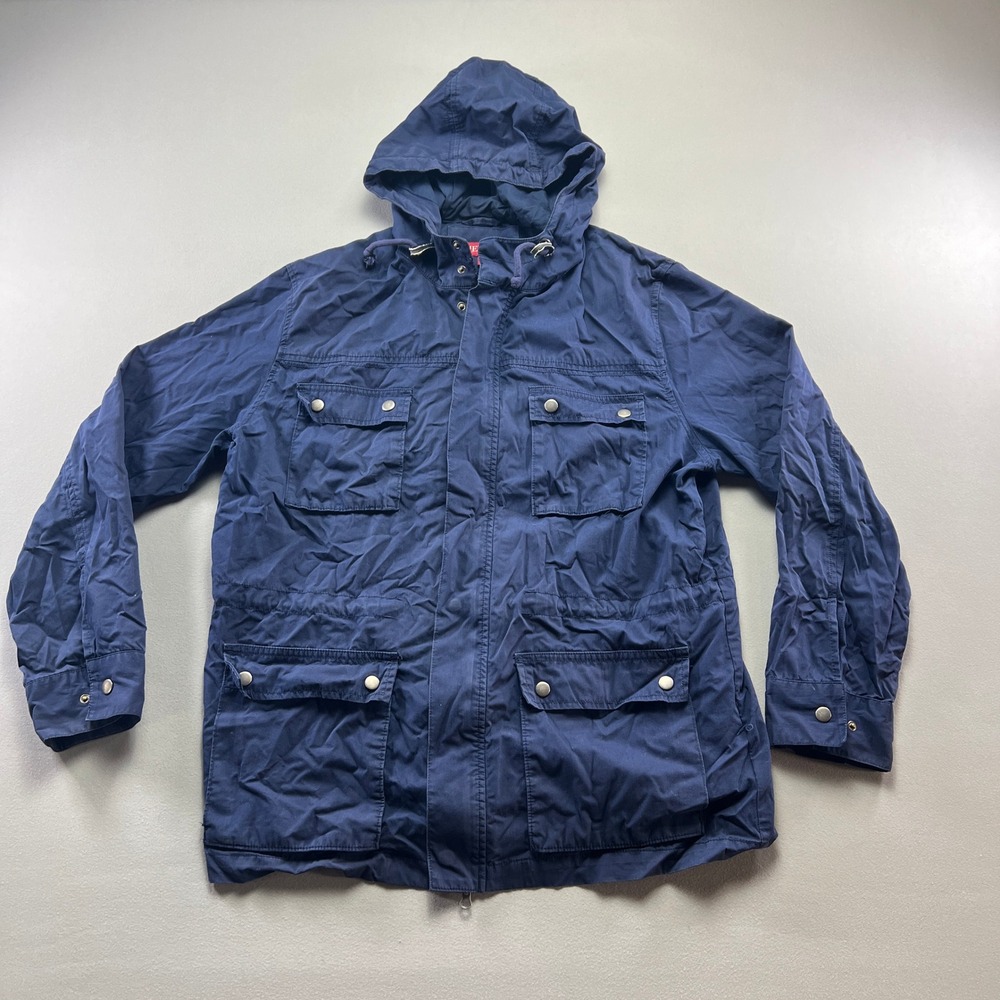 Merona Utility Jacket Womens Large Navy Blue Hooded Cotton Full Zip Long Sleeve